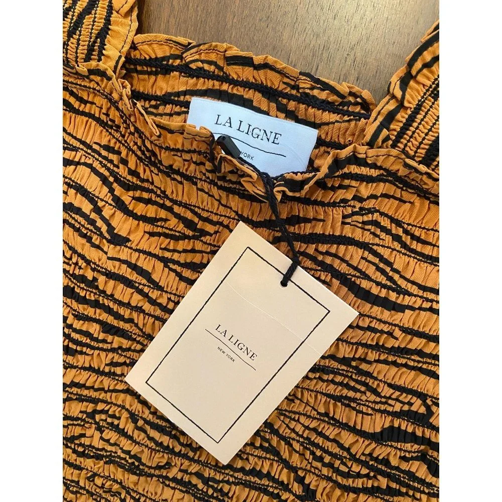 La Ligne Vera Cognac Tiger Smocked Tank Top - Picture 8 of 11